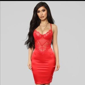 Red lace body on dress